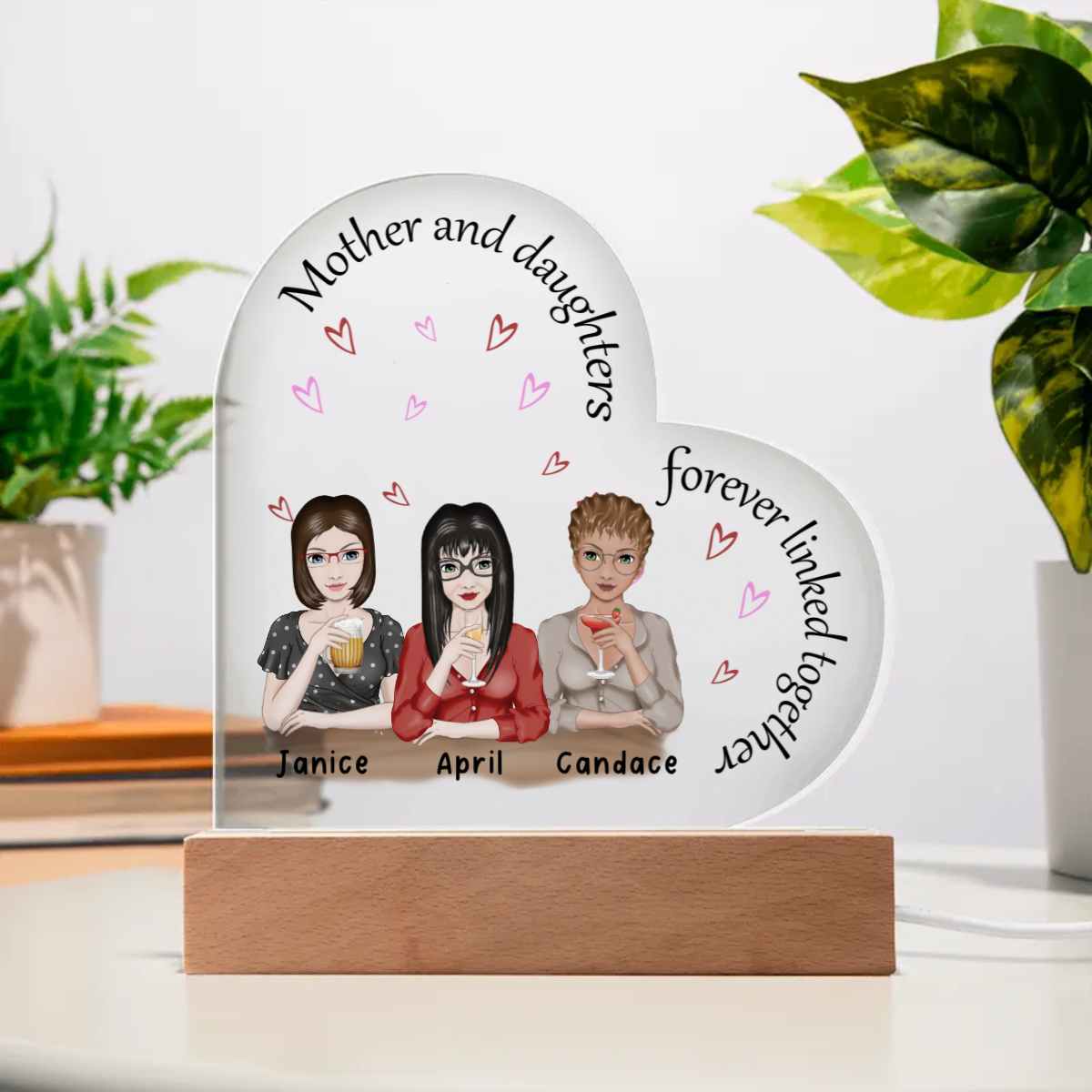 Mother and Daughter(s) Forever Linked Together | Acrylic Heart Plaque