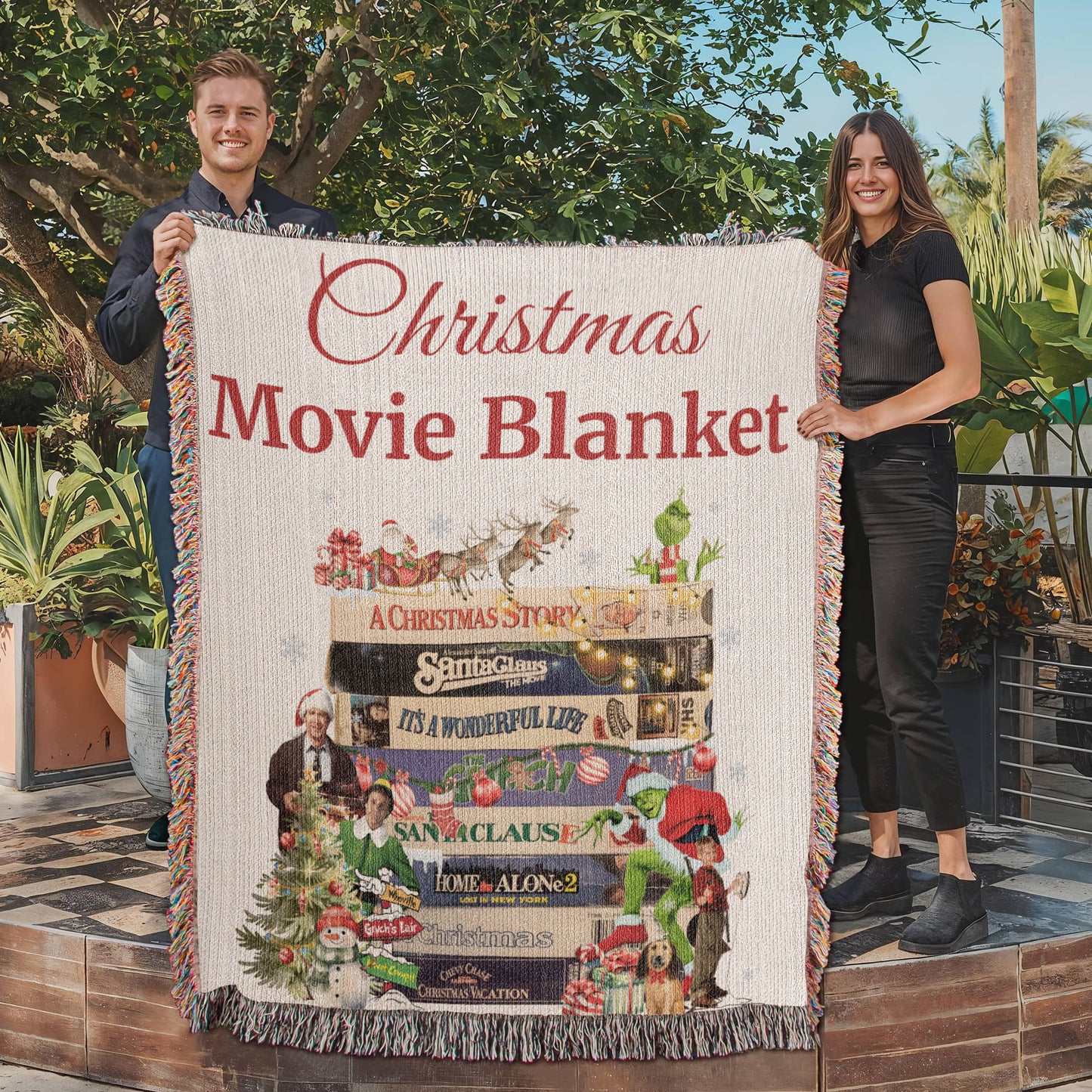 Christmas Movie Blanket — Woven Heirloom Throw Featuring Holiday Film Classics