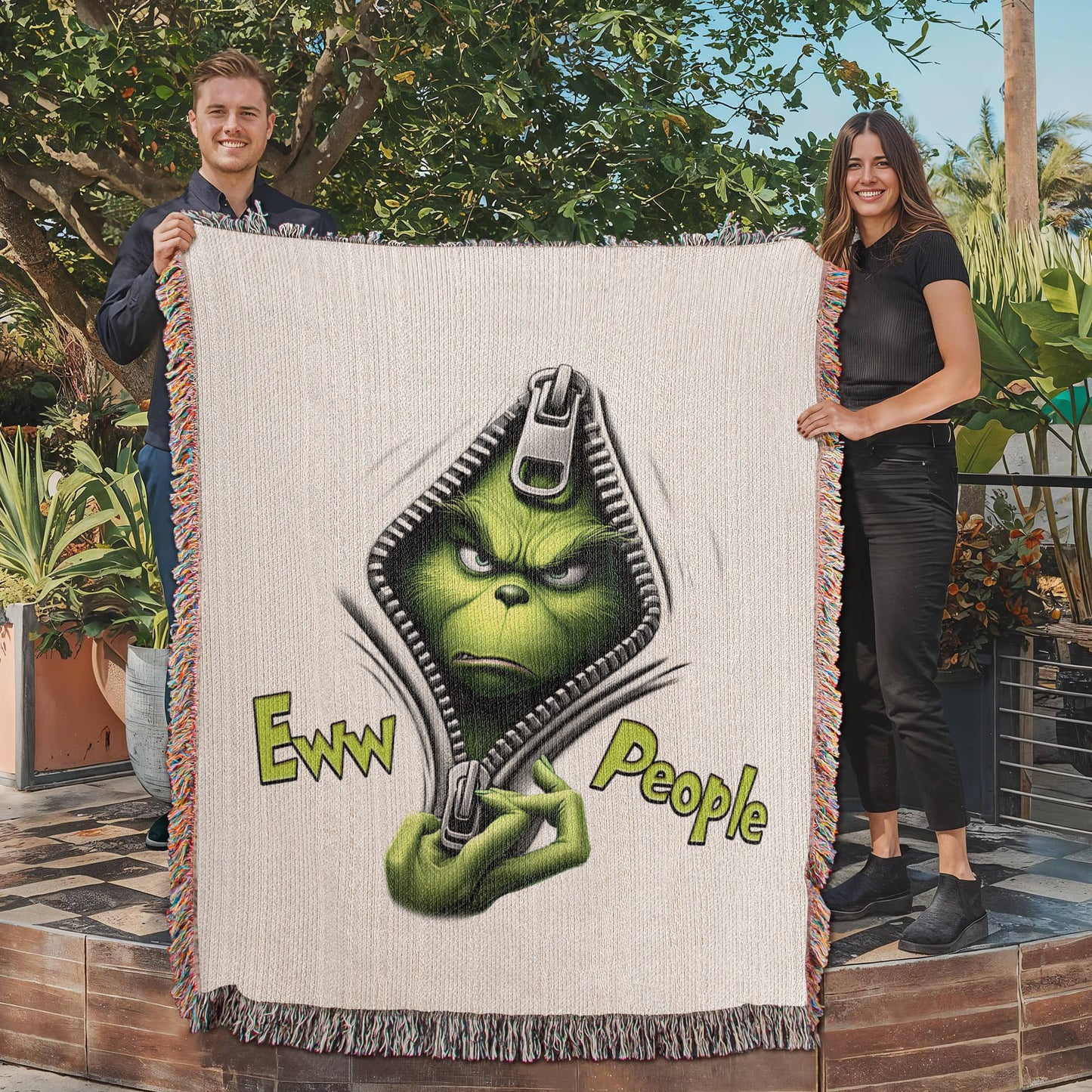 “Eww People” — Grinch Attitude Woven Blanket | Snarky Christmas Heirloom Throw