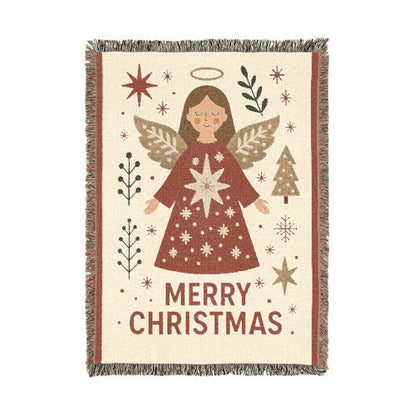 Merry Christmas Angel Woven Blanket — Cozy Holiday Throw