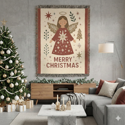 Merry Christmas Angel Woven Blanket — Cozy Holiday Throw