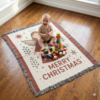 Merry Christmas Angel Woven Blanket — Cozy Holiday Throw