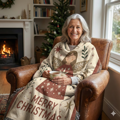 Merry Christmas Angel Woven Blanket — Cozy Holiday Throw