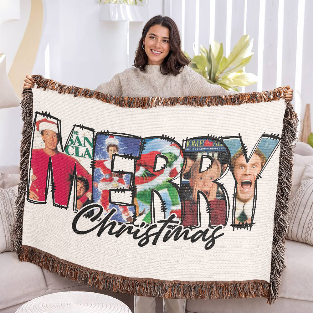 "MERRY Christmas" Woven Blanket — Featuring Iconic Holiday Movie Moments