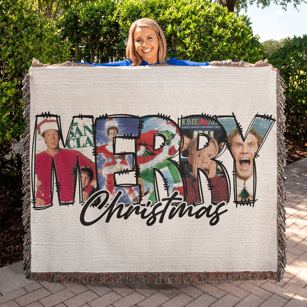 "MERRY Christmas" Woven Blanket — Featuring Iconic Holiday Movie Moments