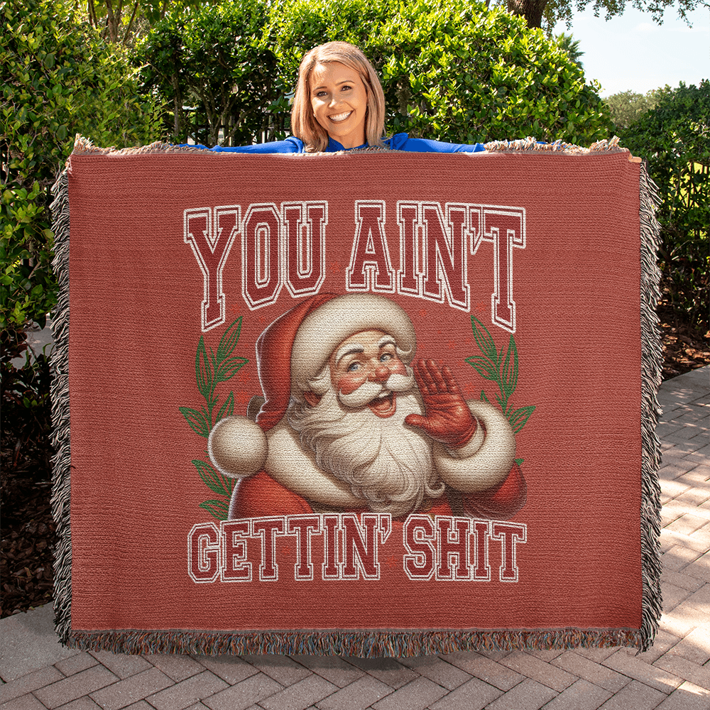 “Naughty List Santa” Woven Blanket — Funny Christmas Heirloom Throw