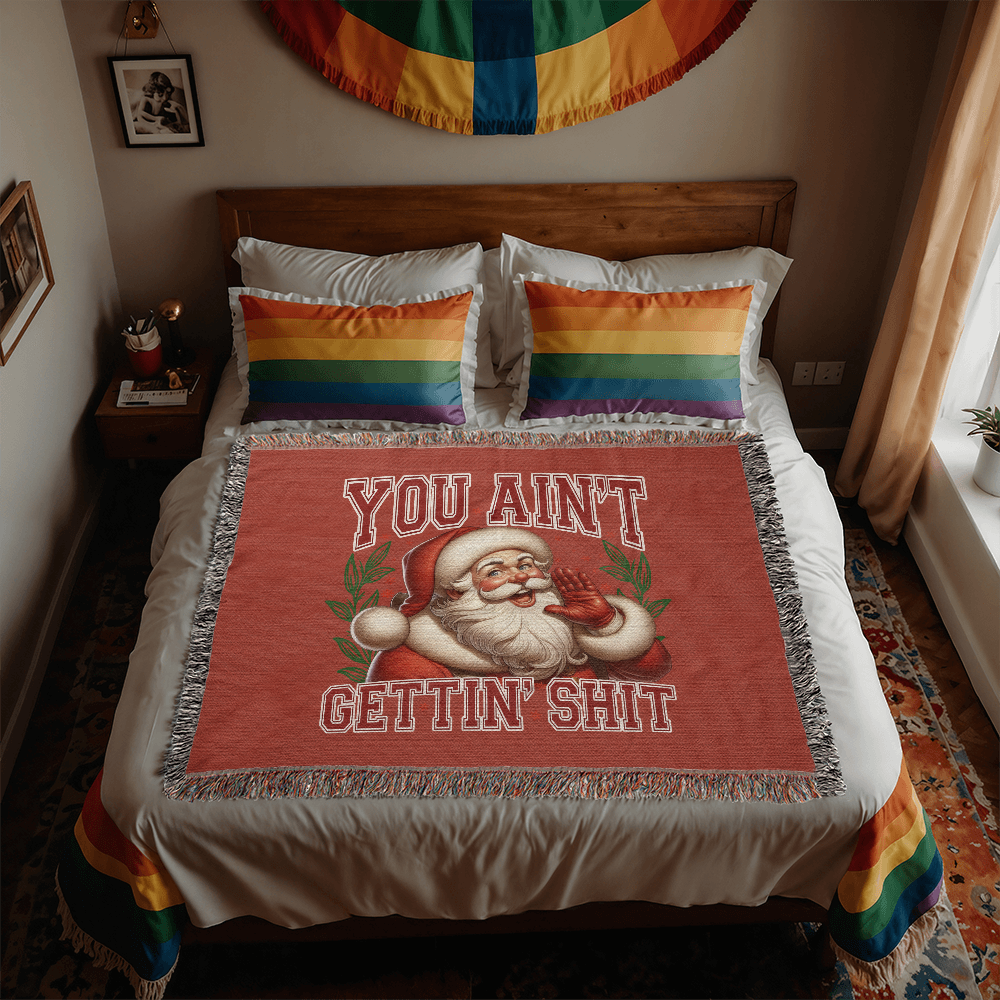 “Naughty List Santa” Woven Blanket — Funny Christmas Heirloom Throw