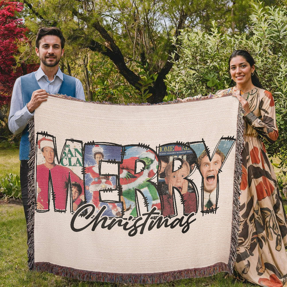 "MERRY Christmas" Woven Blanket — Featuring Iconic Holiday Movie Moments