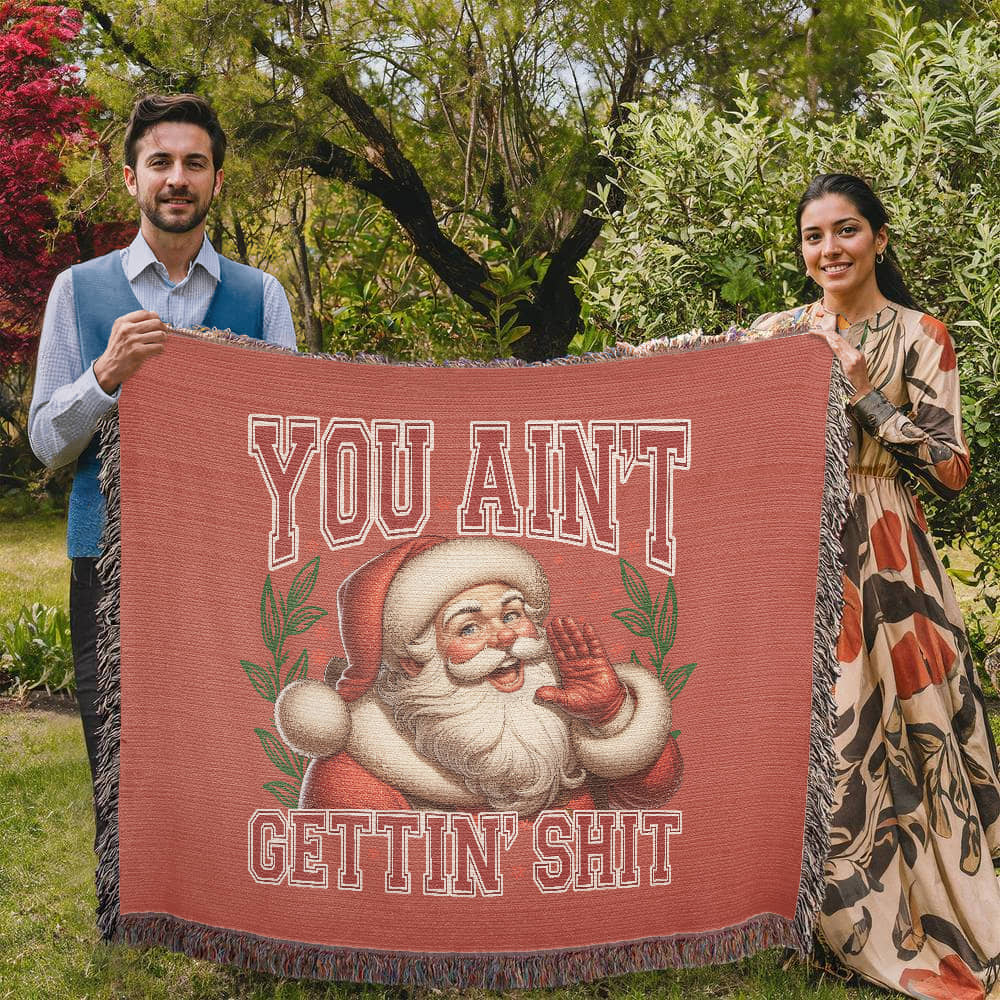 “Naughty List Santa” Woven Blanket — Funny Christmas Heirloom Throw