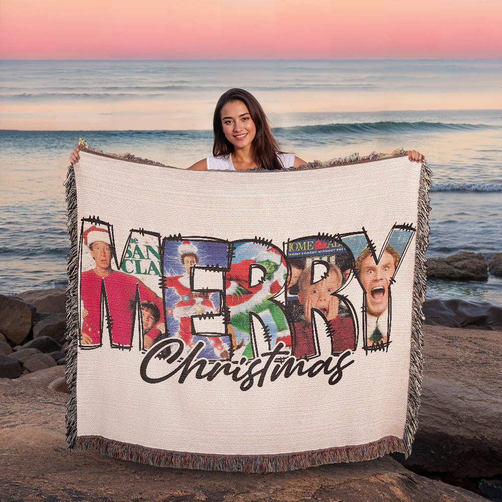 "MERRY Christmas" Woven Blanket — Featuring Iconic Holiday Movie Moments