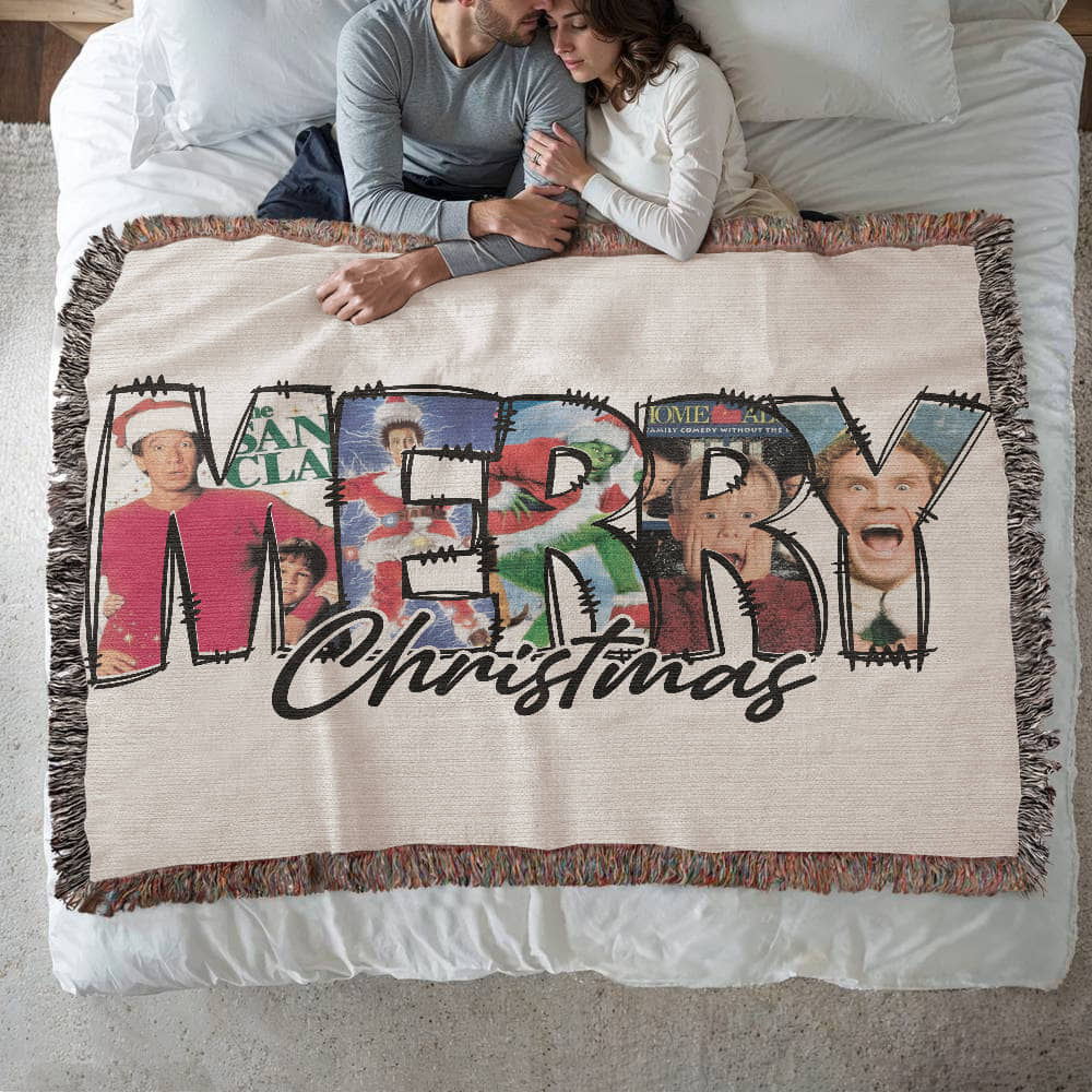 "MERRY Christmas" Woven Blanket — Featuring Iconic Holiday Movie Moments