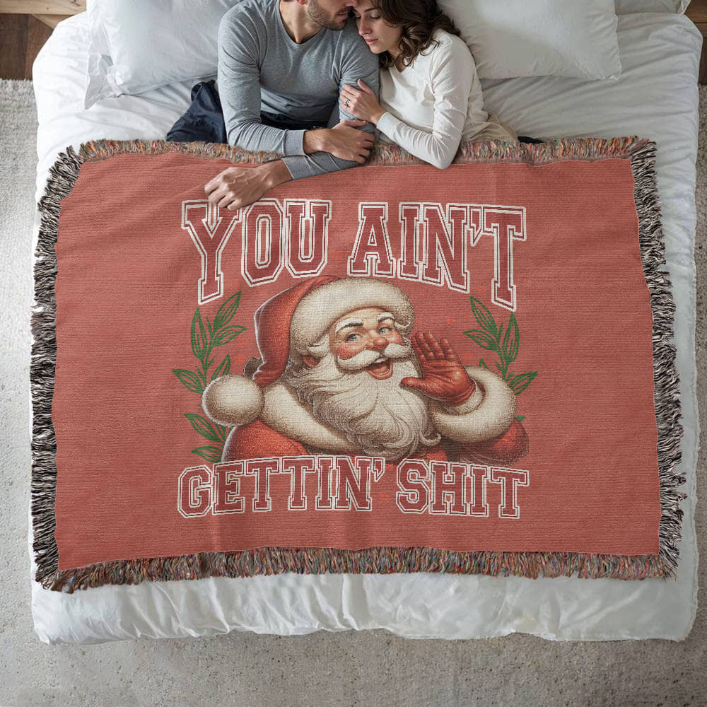 “Naughty List Santa” Woven Blanket — Funny Christmas Heirloom Throw