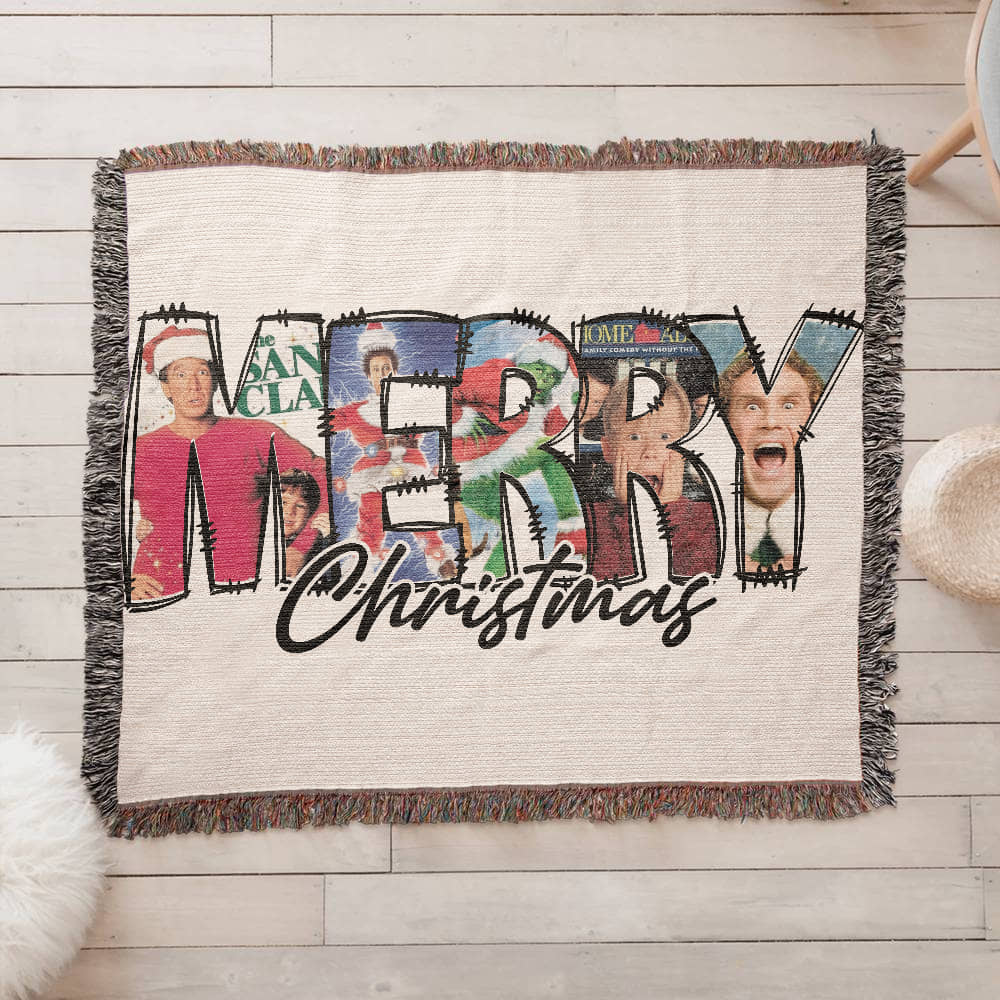 "MERRY Christmas" Woven Blanket — Featuring Iconic Holiday Movie Moments