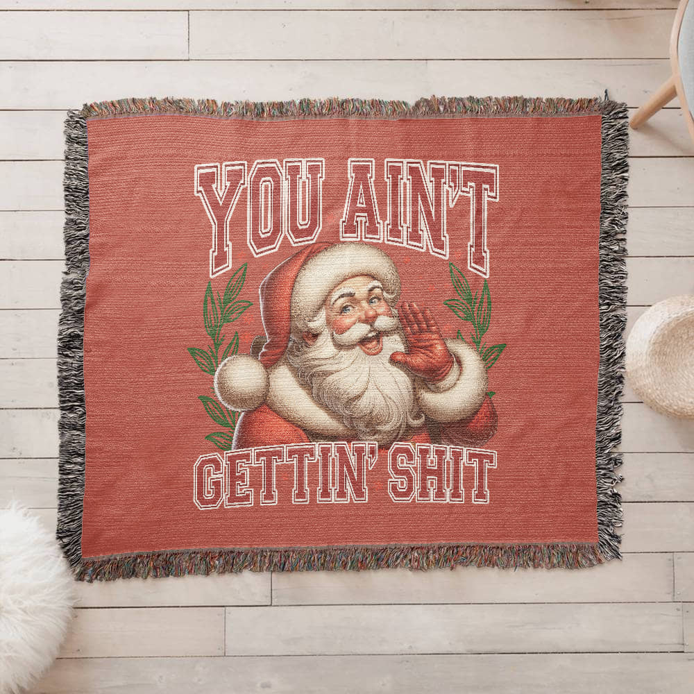 “Naughty List Santa” Woven Blanket — Funny Christmas Heirloom Throw