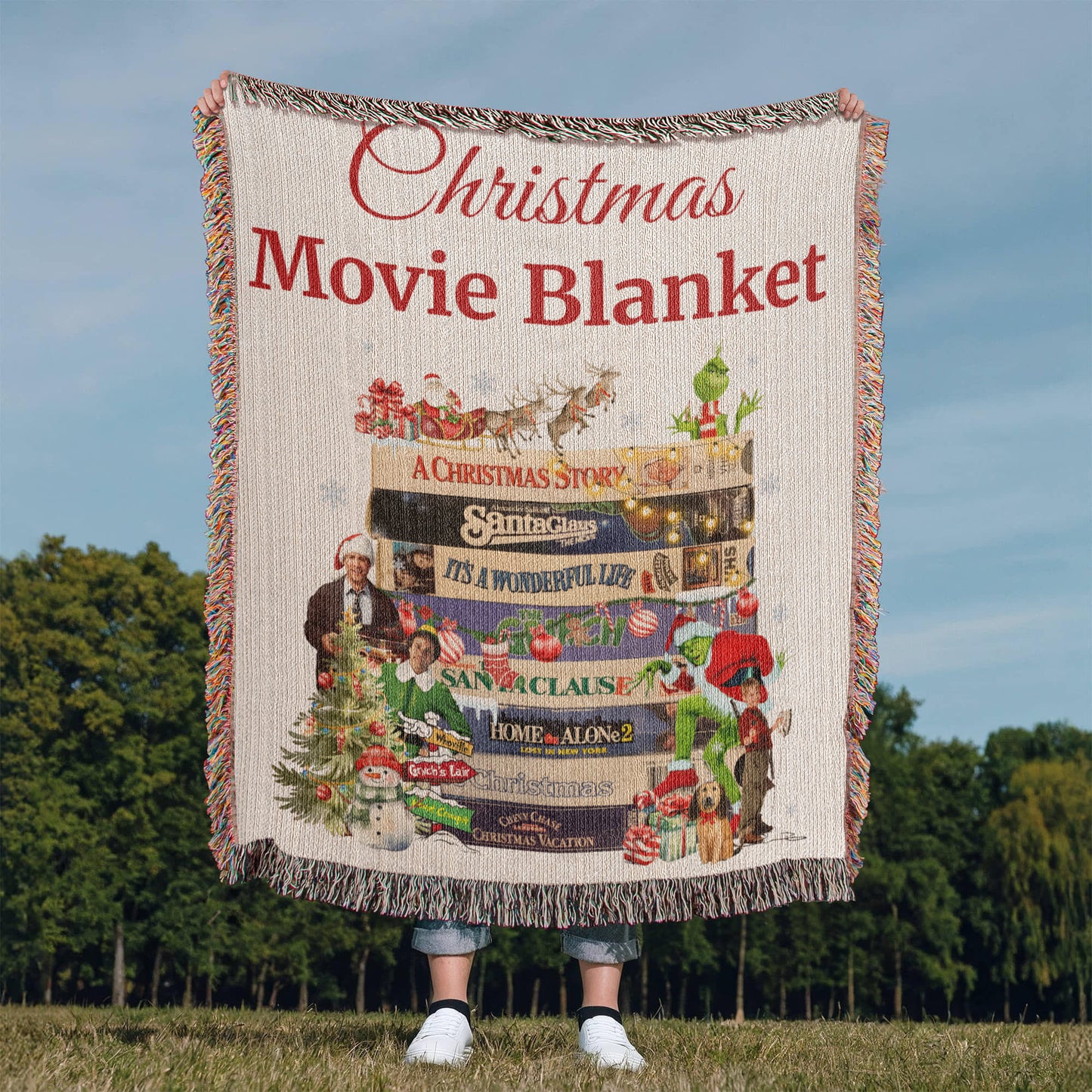 Christmas Movie Blanket — Woven Heirloom Throw Featuring Holiday Film Classics