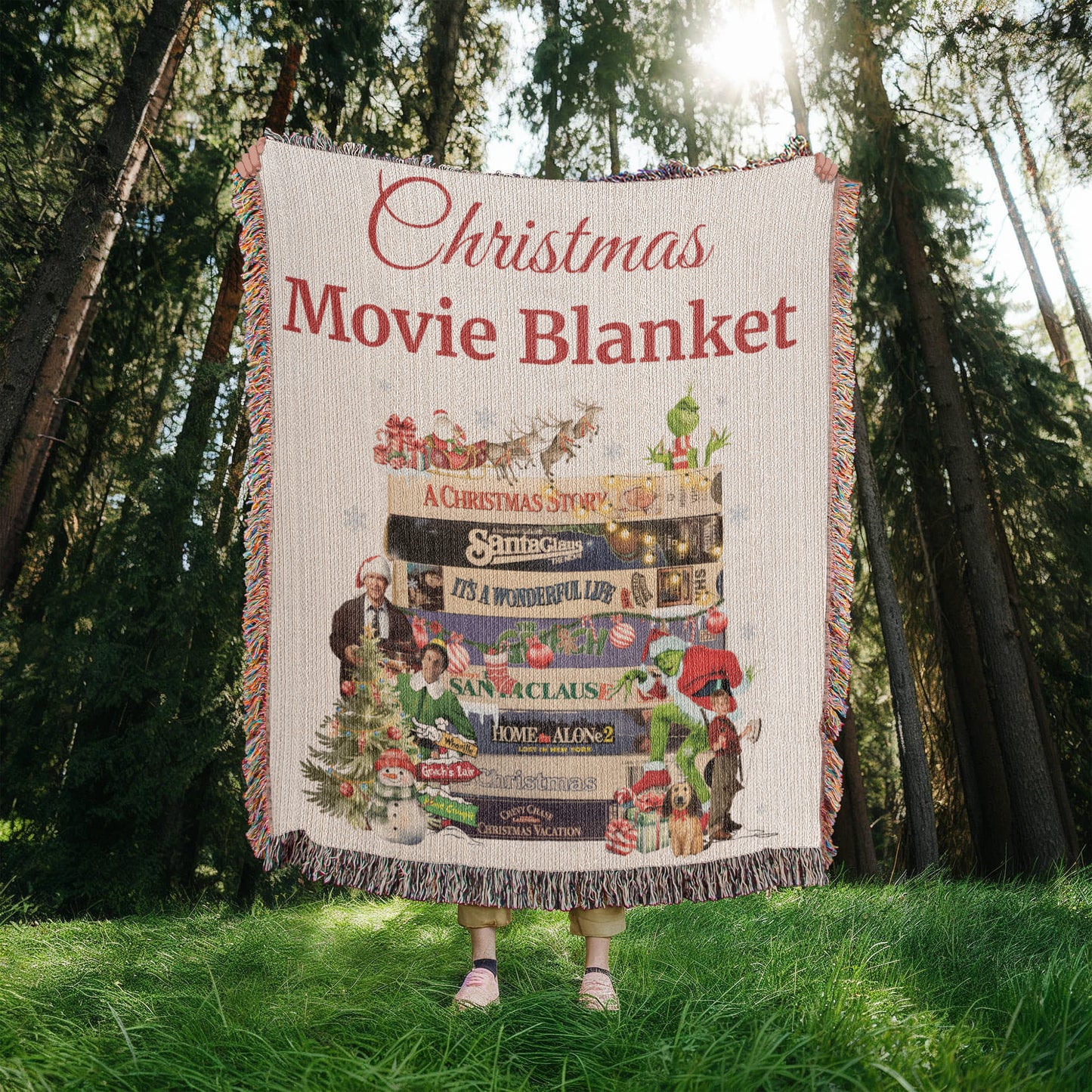 Christmas Movie Blanket — Woven Heirloom Throw Featuring Holiday Film Classics