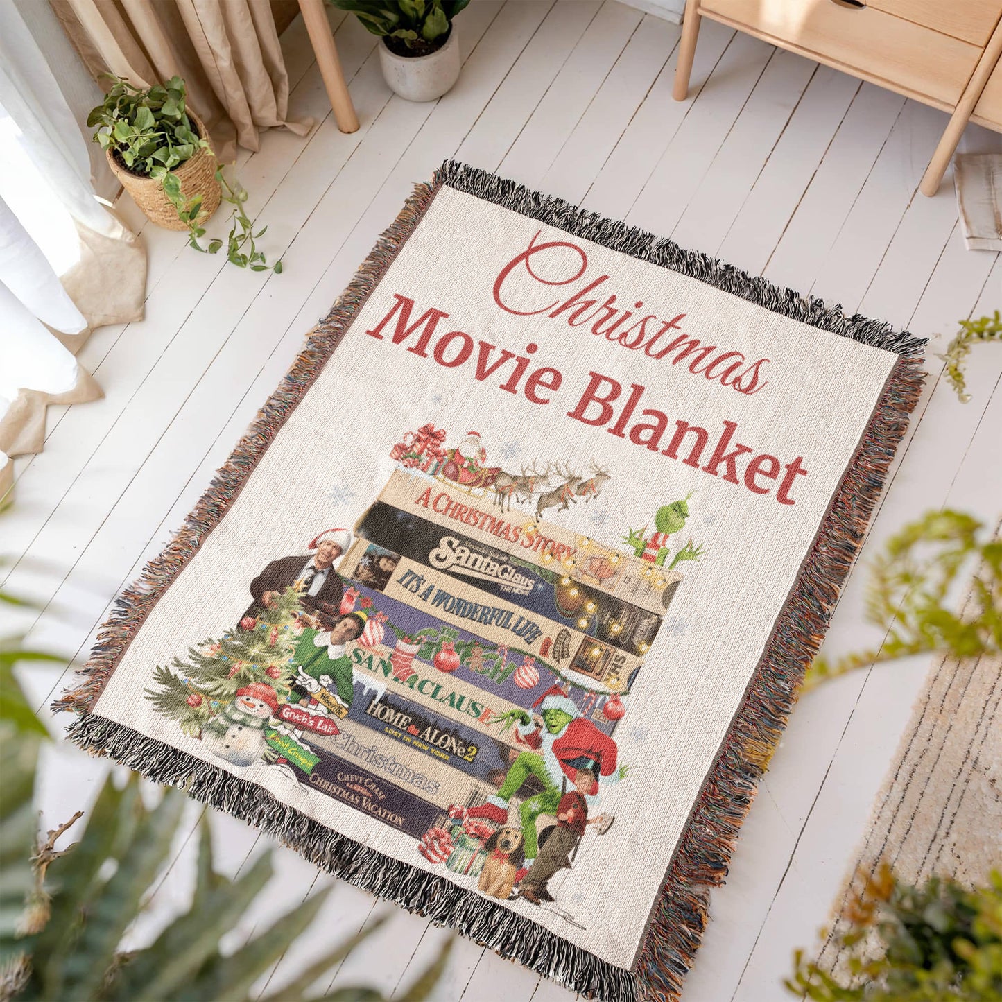 Christmas Movie Blanket — Woven Heirloom Throw Featuring Holiday Film Classics