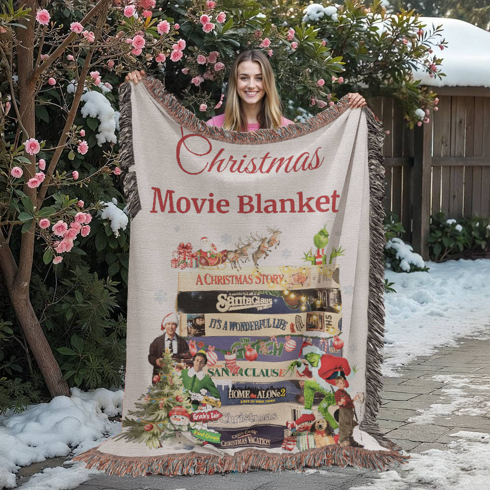 Christmas Movie Blanket — Woven Heirloom Throw Featuring Holiday Film Classics