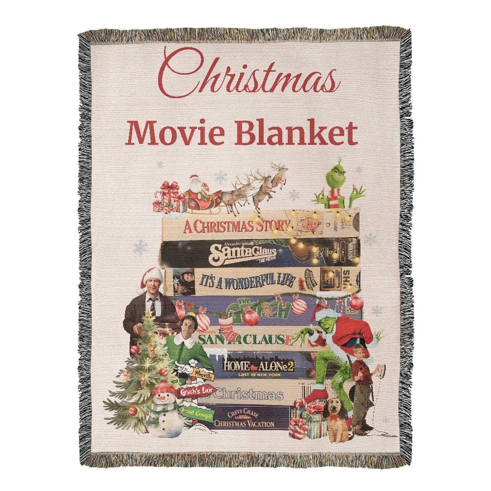Christmas Movie Blanket — Woven Heirloom Throw Featuring Holiday Film Classics
