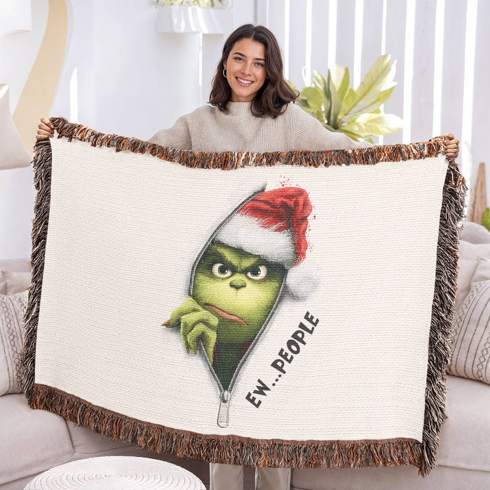 “Ew People” — Grinch Attitude Woven Blanket | Snarky Christmas Heirloom Throw