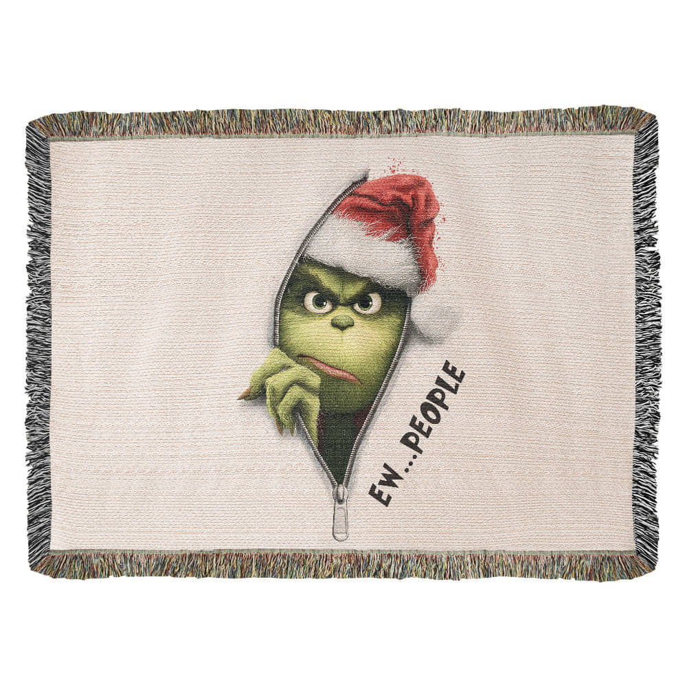 “Ew People” — Grinch Attitude Woven Blanket | Snarky Christmas Heirloom Throw