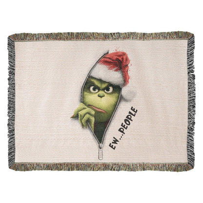 “Ew People” — Grinch Attitude Woven Blanket | Snarky Christmas Heirloom Throw