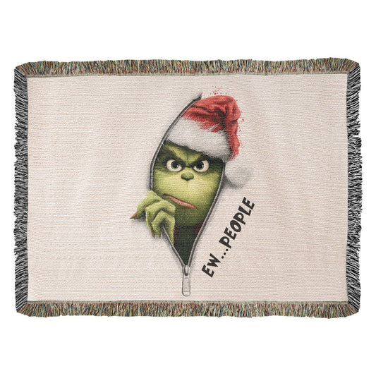 “Ew People” — Grinch Attitude Woven Blanket | Snarky Christmas Heirloom Throw
