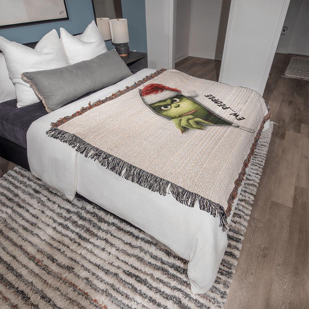 “Ew People” — Grinch Attitude Woven Blanket | Snarky Christmas Heirloom Throw