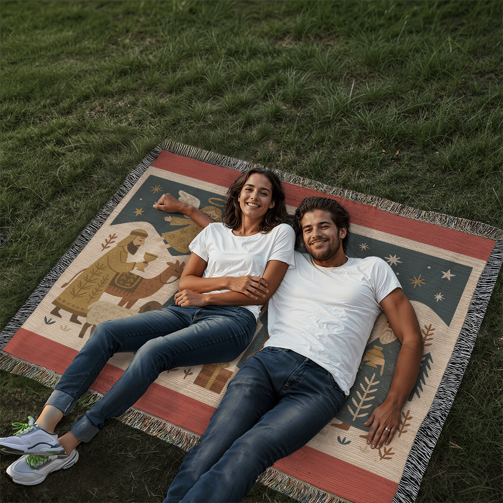 “Nativity Scene” Woven Blanket — Heirloom Christmas Throw with Holy Family & Three Wise Men