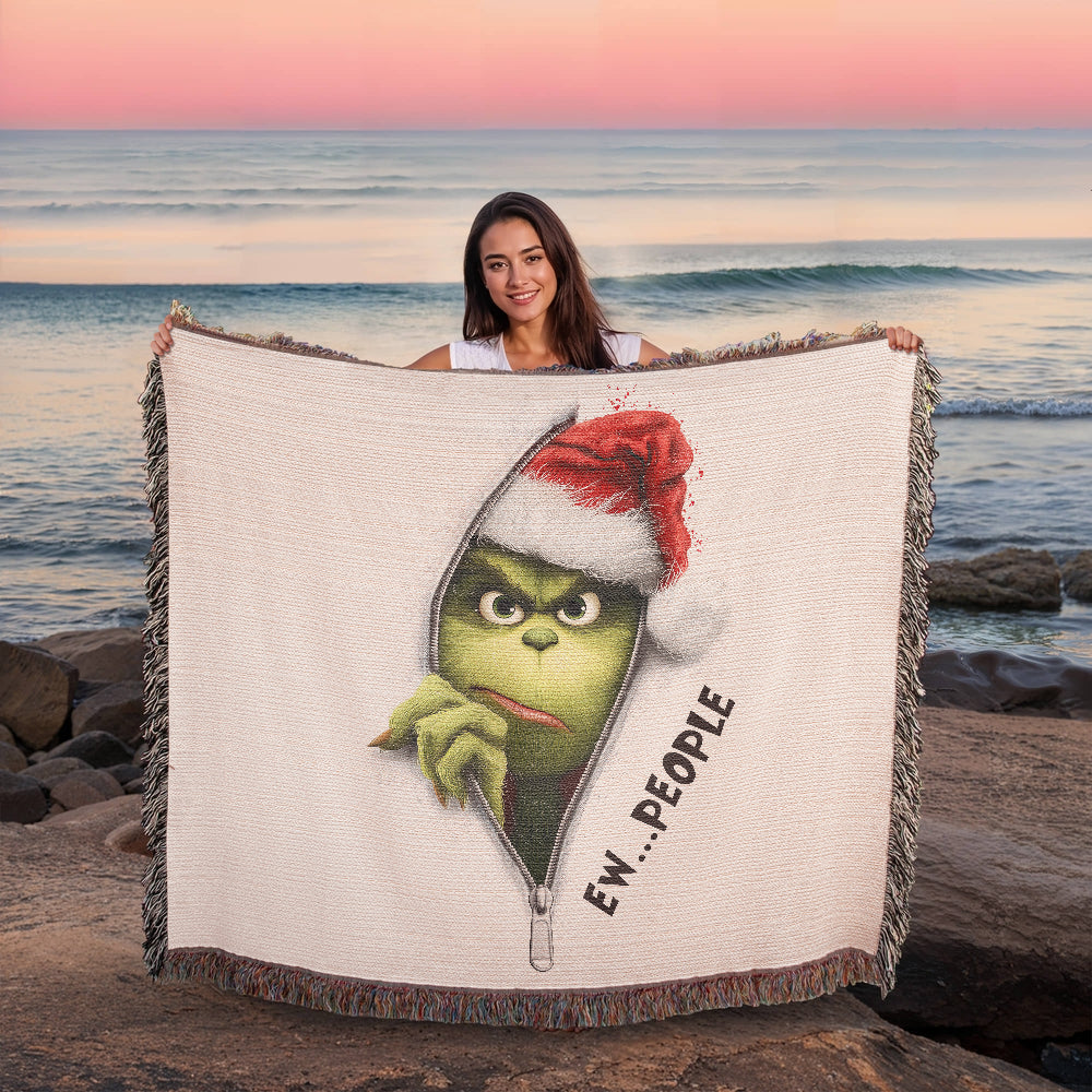 “Ew People” — Grinch Attitude Woven Blanket | Snarky Christmas Heirloom Throw