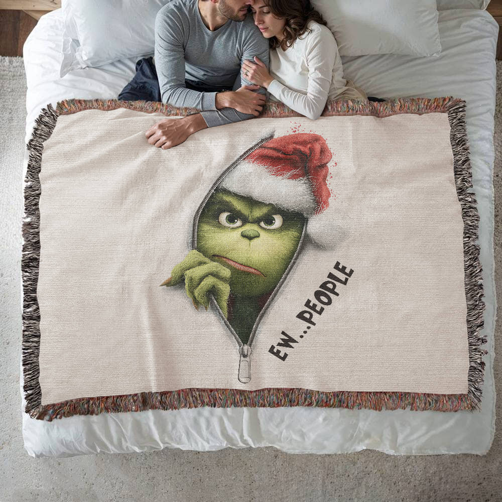 “Ew People” — Grinch Attitude Woven Blanket | Snarky Christmas Heirloom Throw