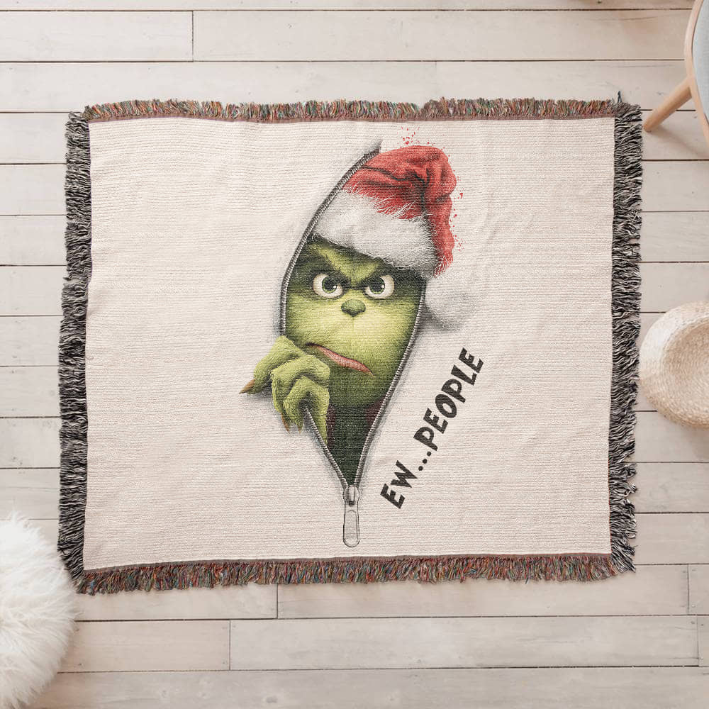 “Ew People” — Grinch Attitude Woven Blanket | Snarky Christmas Heirloom Throw
