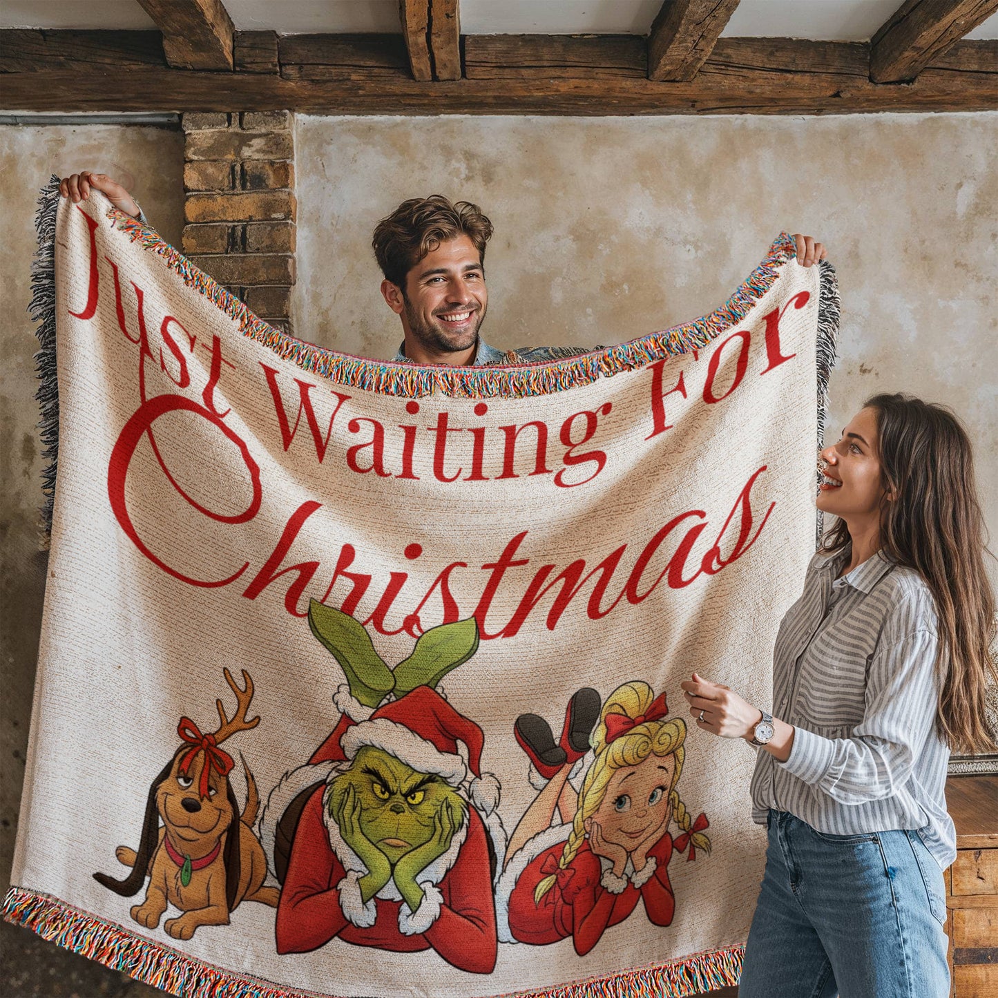 "Just Waiting for Christmas" — Heirloom Woven Blanket Featuring The Grinch & Friends