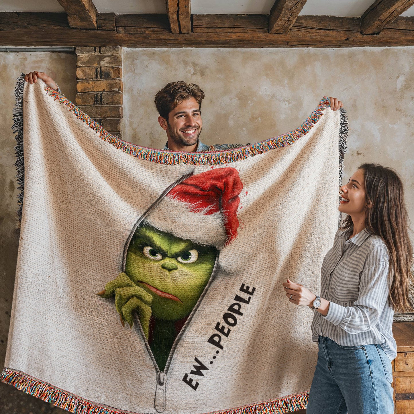 “Ew People” — Grinch Attitude Woven Blanket | Snarky Christmas Heirloom Throw