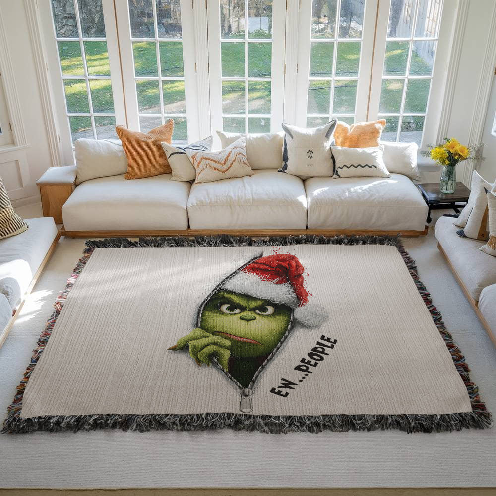 “Ew People” — Grinch Attitude Woven Blanket | Snarky Christmas Heirloom Throw