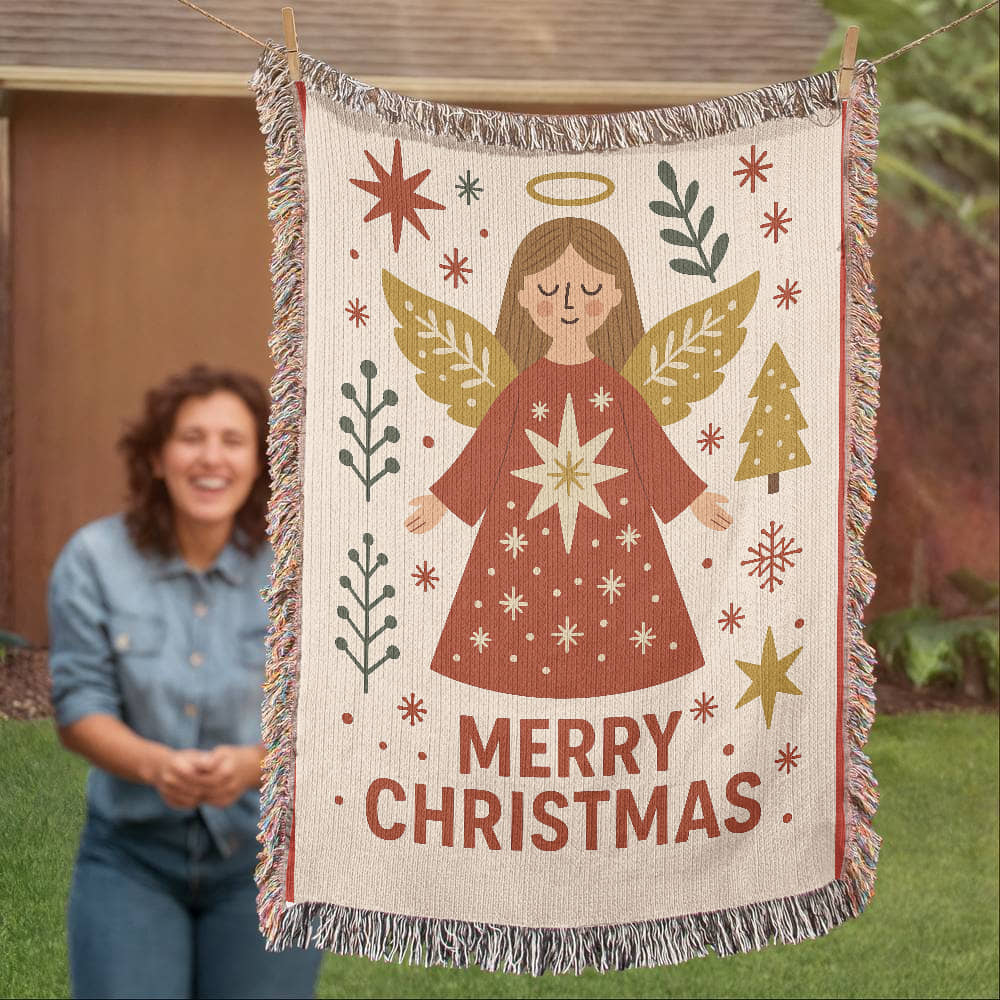 “Merry Christmas Angel” Woven Blanket — Heirloom Holiday Throw