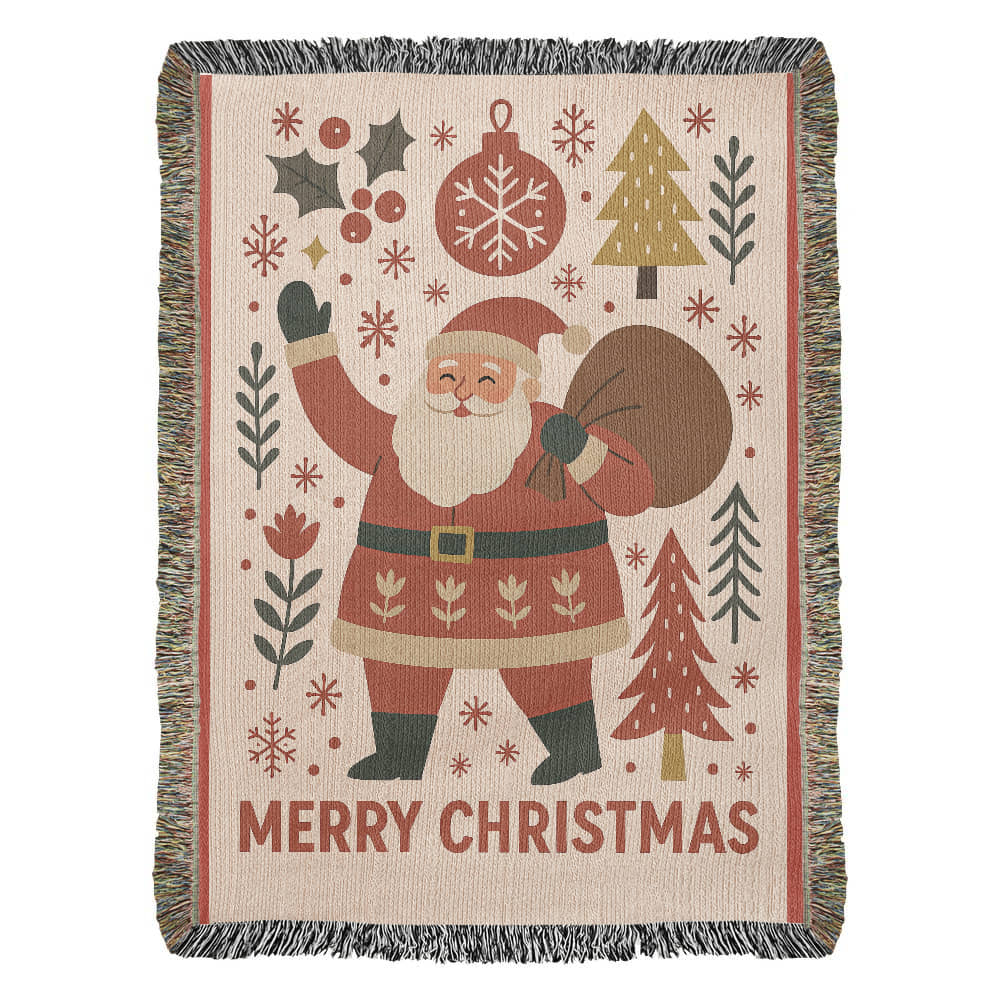 “Merry Christmas Santa” Woven Blanket — Vintage Holiday Heirloom Throw