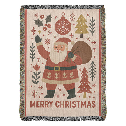 “Merry Christmas Santa” Woven Blanket — Vintage Holiday Heirloom Throw