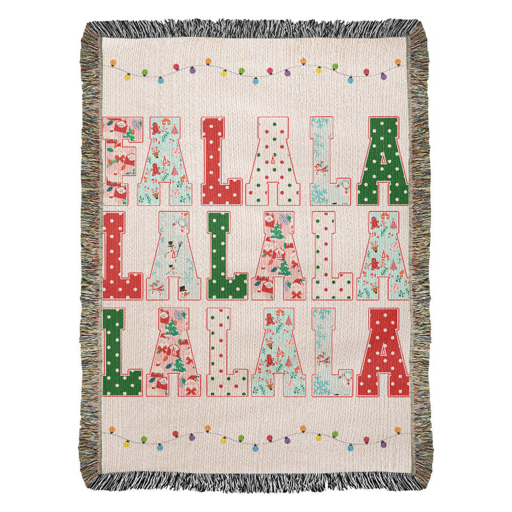 “Fa La La La La” Woven Christmas Blanket — Festive Holiday Heirloom Throw