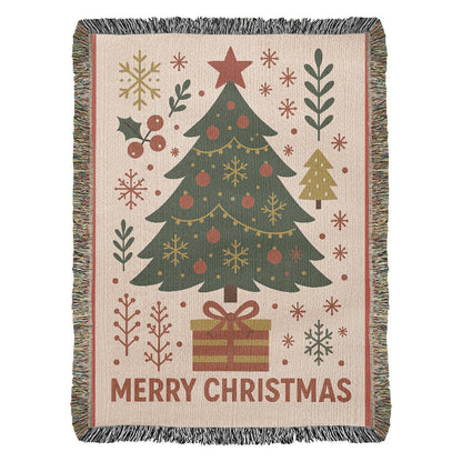 “Merry Christmas Tree” Woven Blanket — Classic Holiday Heirloom Throw