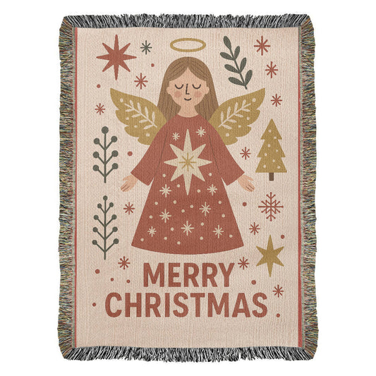 “Merry Christmas Angel” Woven Blanket — Heirloom Holiday Throw