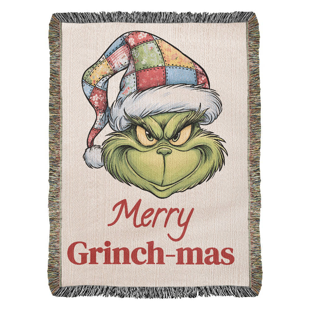 "Merry Grinch-mas" — Cozy Woven Christmas Blanket | Whimsical Grinch Heirloom Throw