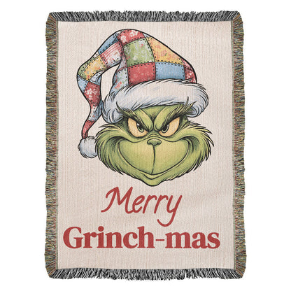 "Merry Grinch-mas" — Cozy Woven Christmas Blanket | Whimsical Grinch Heirloom Throw