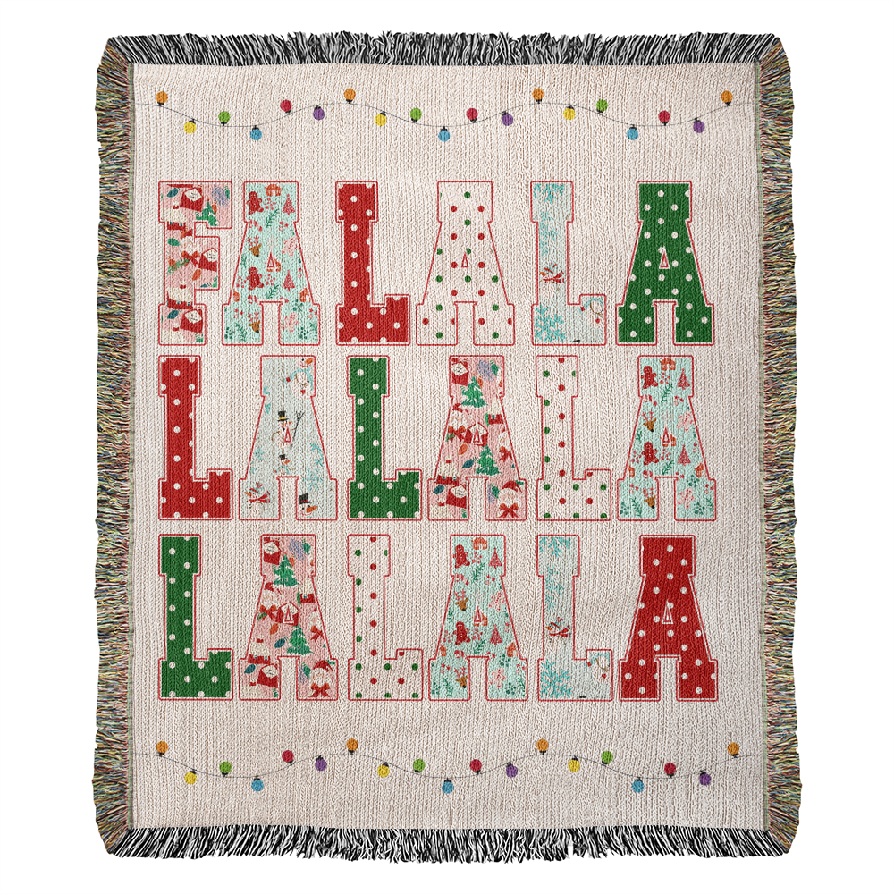 “Fa La La La La” Woven Christmas Blanket — Festive Holiday Heirloom Throw