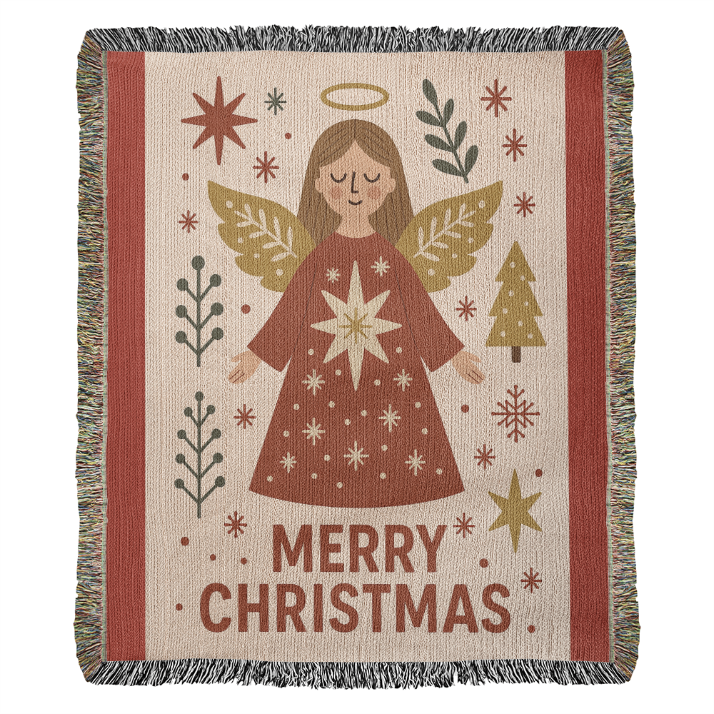 “Merry Christmas Angel” Woven Blanket — Heirloom Holiday Throw