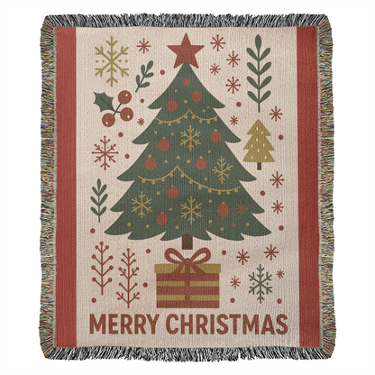 “Merry Christmas Tree” Woven Blanket — Classic Holiday Heirloom Throw