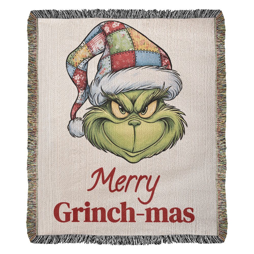 "Merry Grinch-mas" — Cozy Woven Christmas Blanket | Whimsical Grinch Heirloom Throw