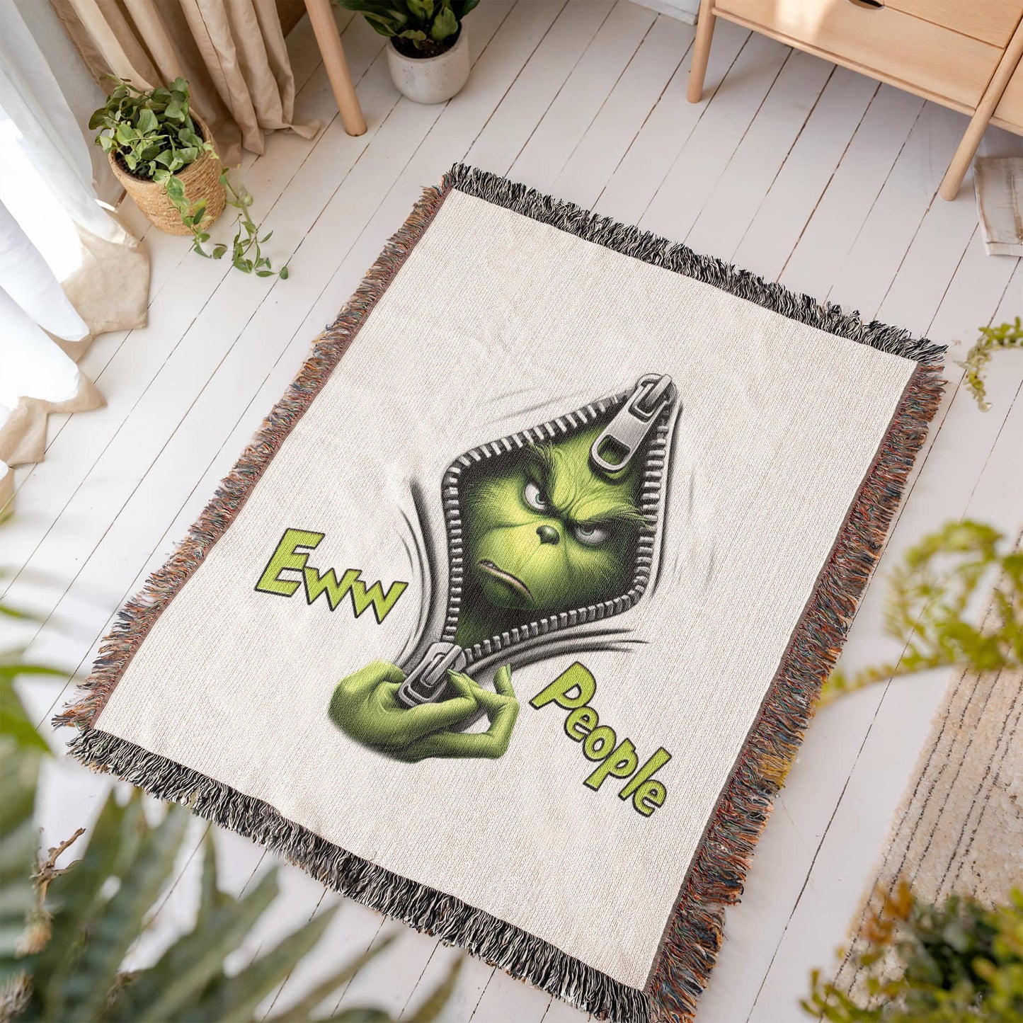 “Eww People” — Grinch Attitude Woven Blanket | Snarky Christmas Heirloom Throw