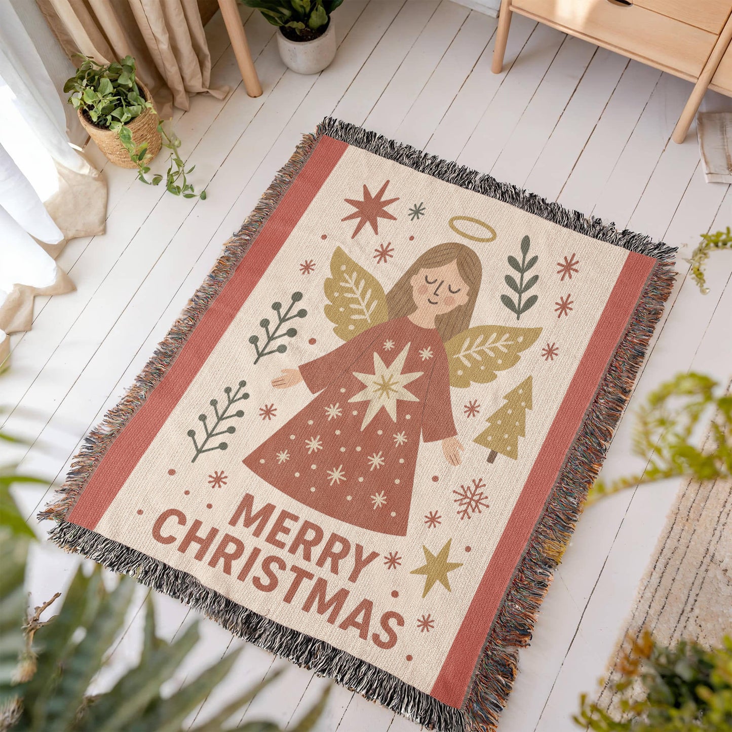 “Merry Christmas Angel” Woven Blanket — Heirloom Holiday Throw