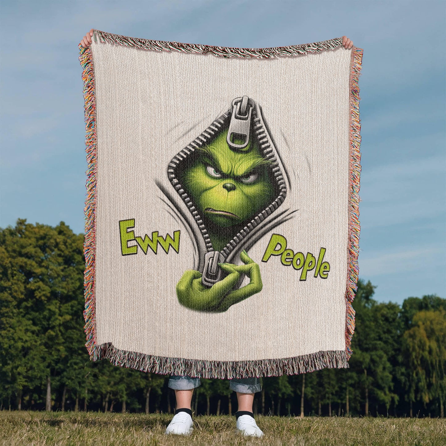 “Eww People” — Grinch Attitude Woven Blanket | Snarky Christmas Heirloom Throw